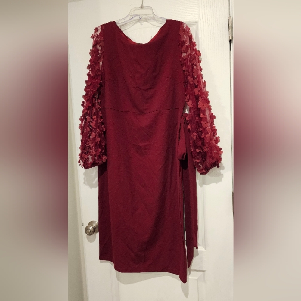SHEIN Burgundy Dress with Floral Sleeves